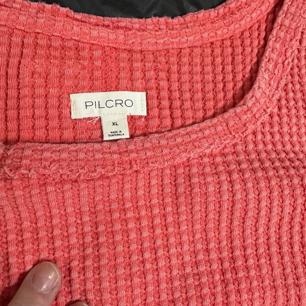 Pilcro Short Sleeve Waffle Tee- Neon Red - Picture 5 of 7